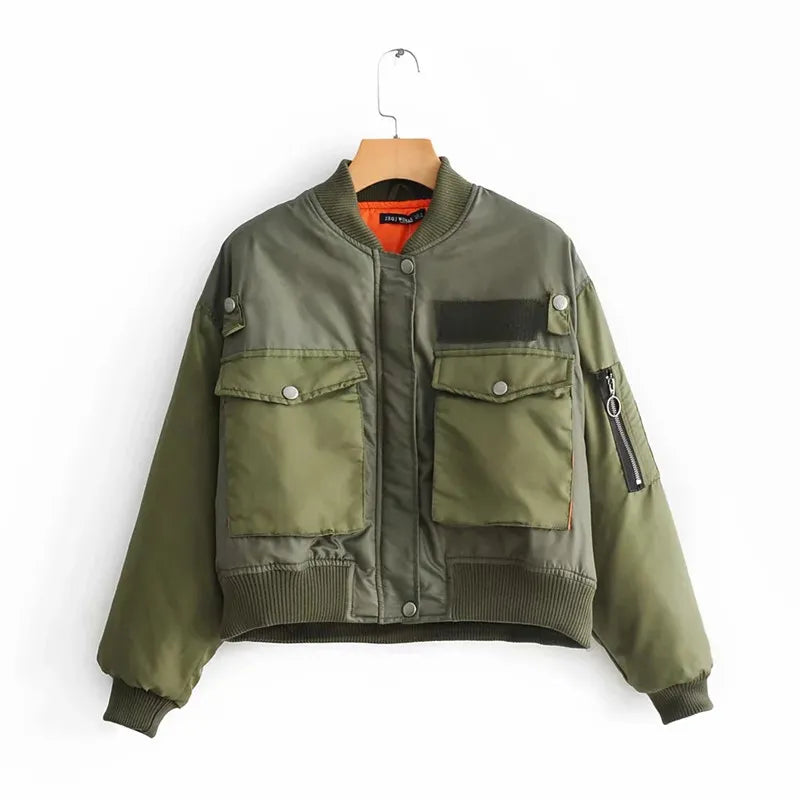 Merodi green zipper bomber jacket