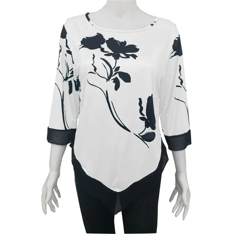 Lace Splice Floral Printing Tee Shirt
