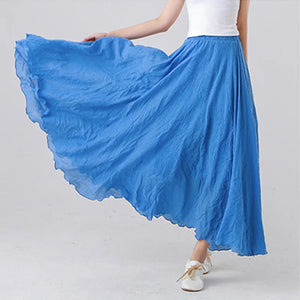Cotton Linen Maxi High Waist Pleated Skirt
