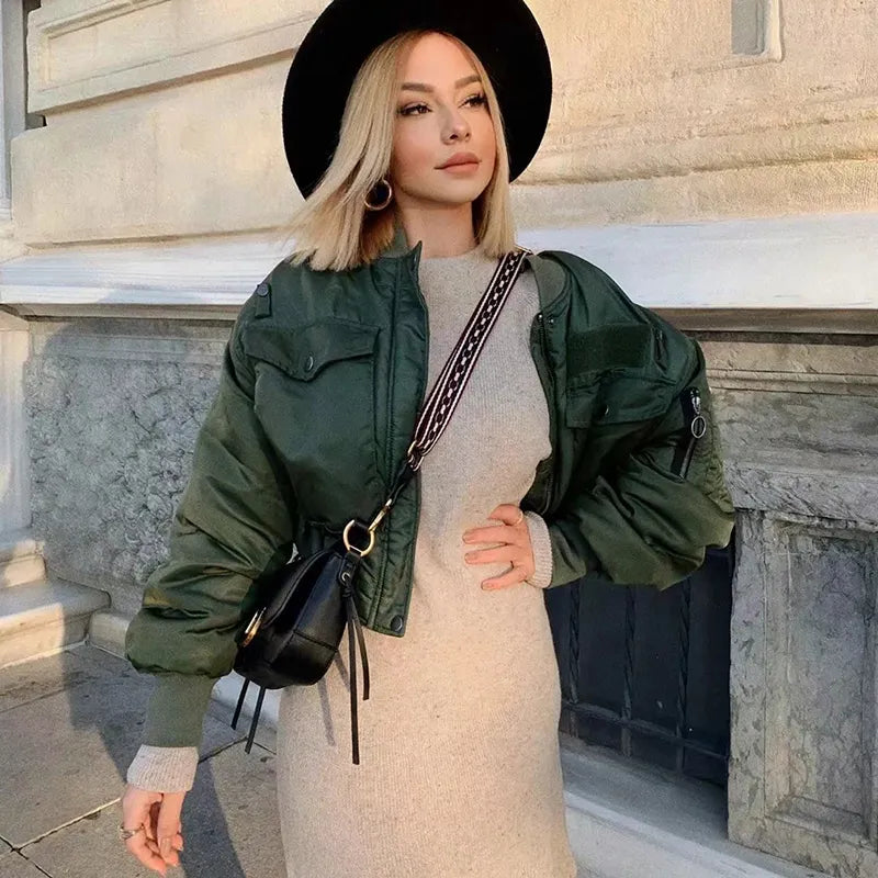 Merodi green zipper bomber jacket