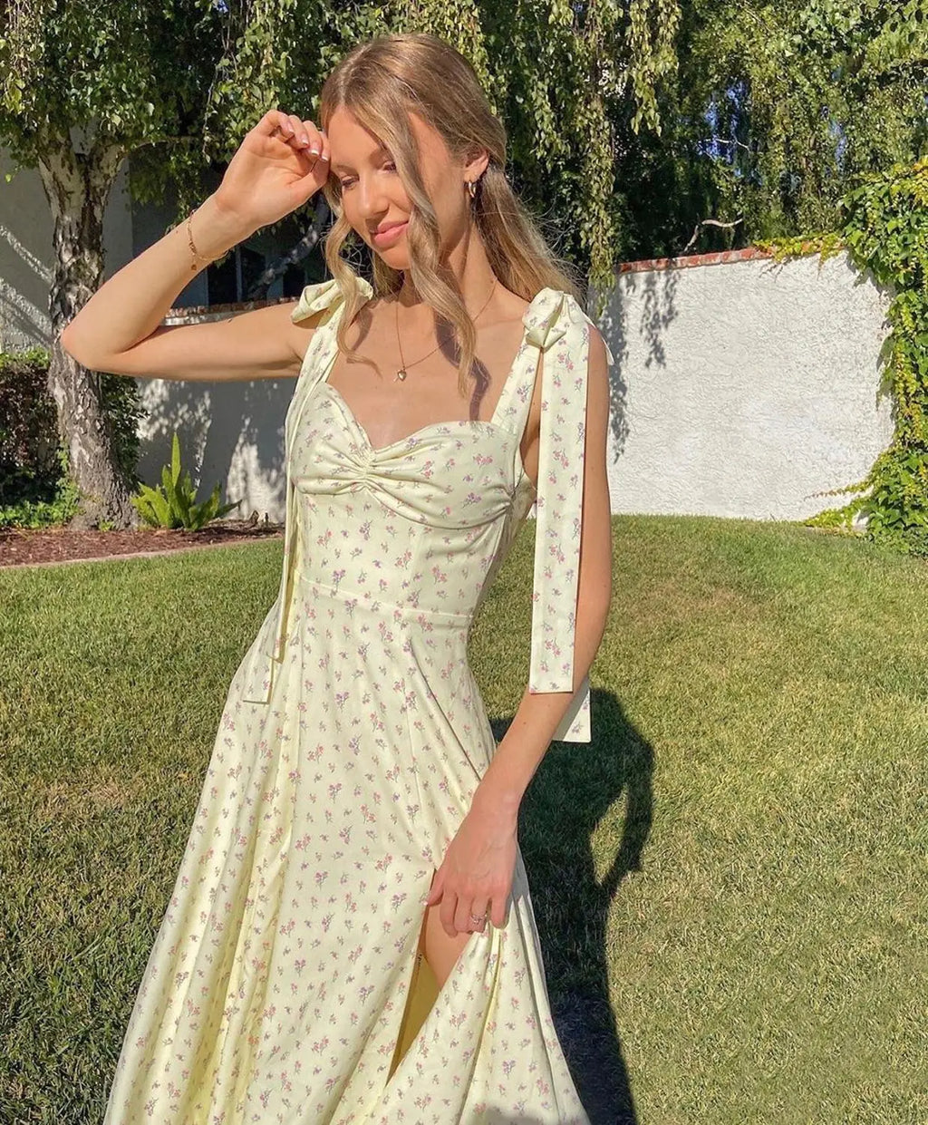 Cryptographic Floral Print Cottagecore Strap Midi Dresses