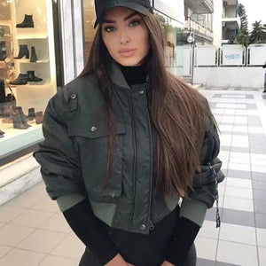 Merodi green zipper bomber jacket