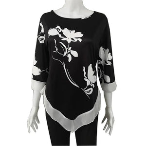 Lace Splice Floral Printing Tee Shirt