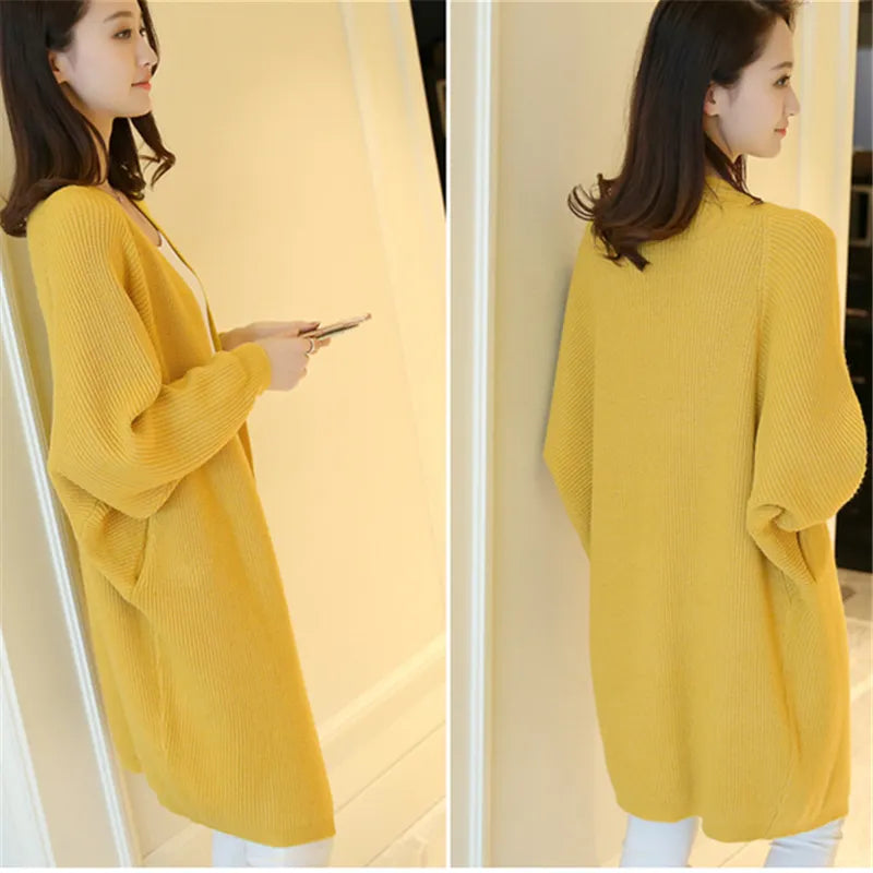 Long Cardigan Sweater with Bat Sleeve