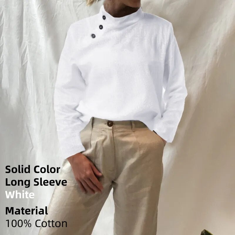 Linen Blusas Mujer Stylish White Shirt