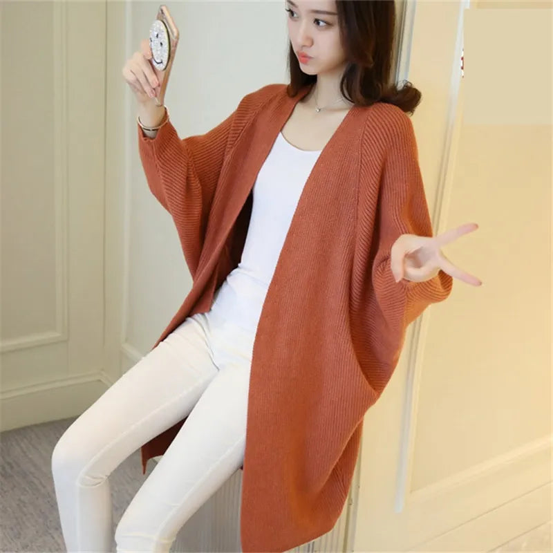 Long Cardigan Sweater with Bat Sleeve