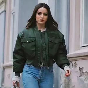 Merodi green zipper bomber jacket