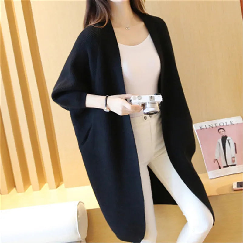 Long Cardigan Sweater with Bat Sleeve