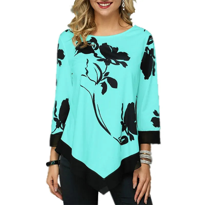Lace Splice Floral Printing Tee Shirt