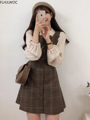 Retro Vintage Plaid Button Shirt Dress