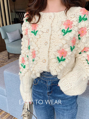 Handmade Sweater And Cardigans Floral Embroidery Pearl Beading Cardigans
