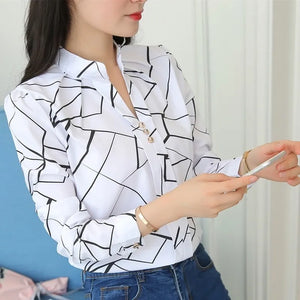 Stripe Print Casual Long Sleeve Office Lady Work Shirts