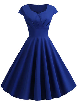 V Neck Big Swing Vintage Robe Femme Midi Dress