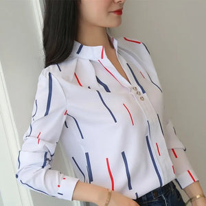 Stripe Print Casual Long Sleeve Office Lady Work Shirts