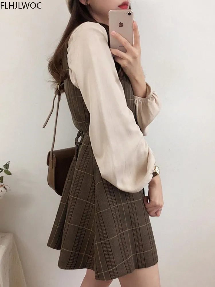 Retro Vintage Plaid Button Shirt Dress