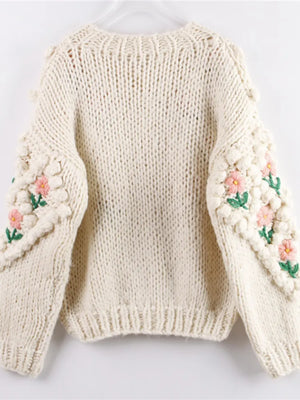 Handmade Sweater And Cardigans Floral Embroidery Pearl Beading Cardigans