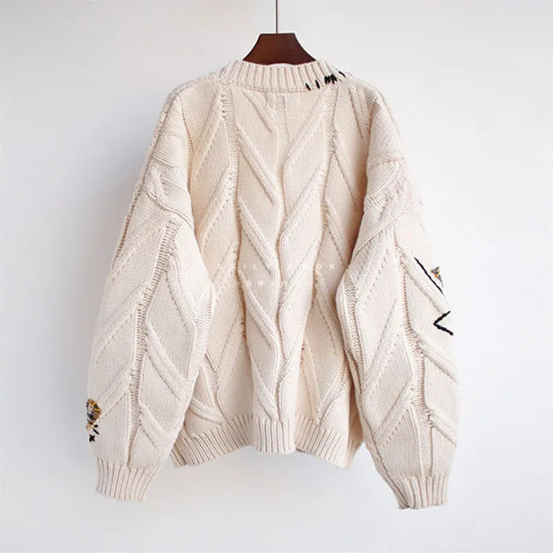 Letter Embroidery Loose Sweaters