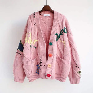 Letter Embroidery Loose Sweaters