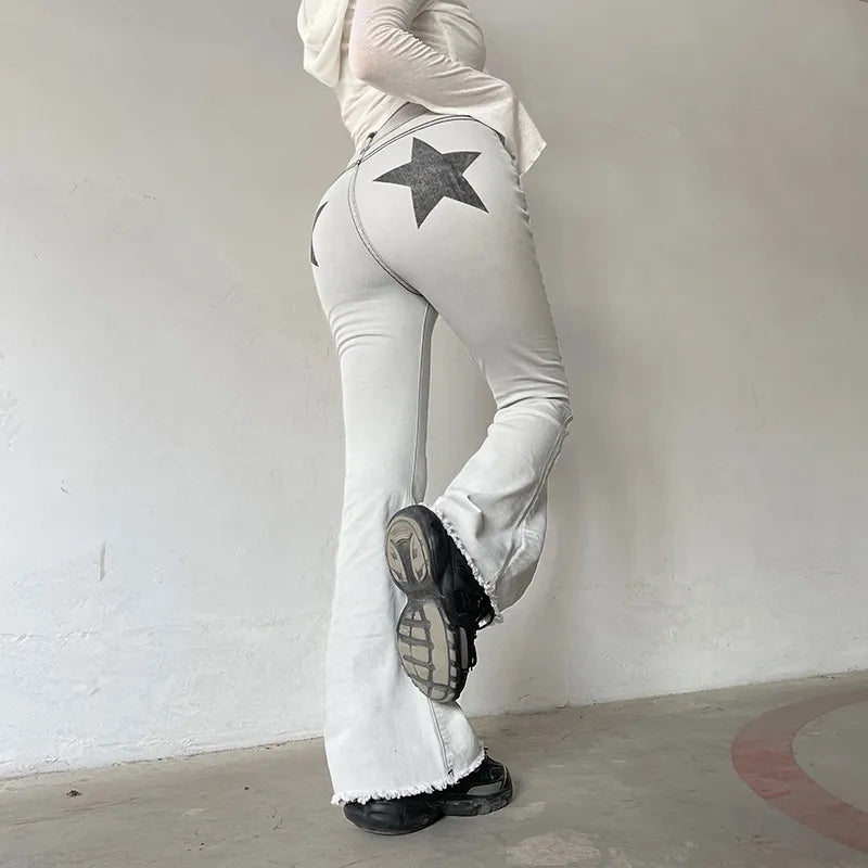ALLNeon Indie Aesthetics Slim Low Waist Flare Pants