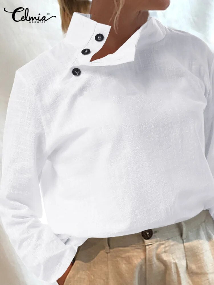 Linen Blusas Mujer Stylish White Shirt