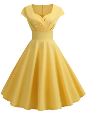 V Neck Big Swing Vintage Robe Femme Midi Dress