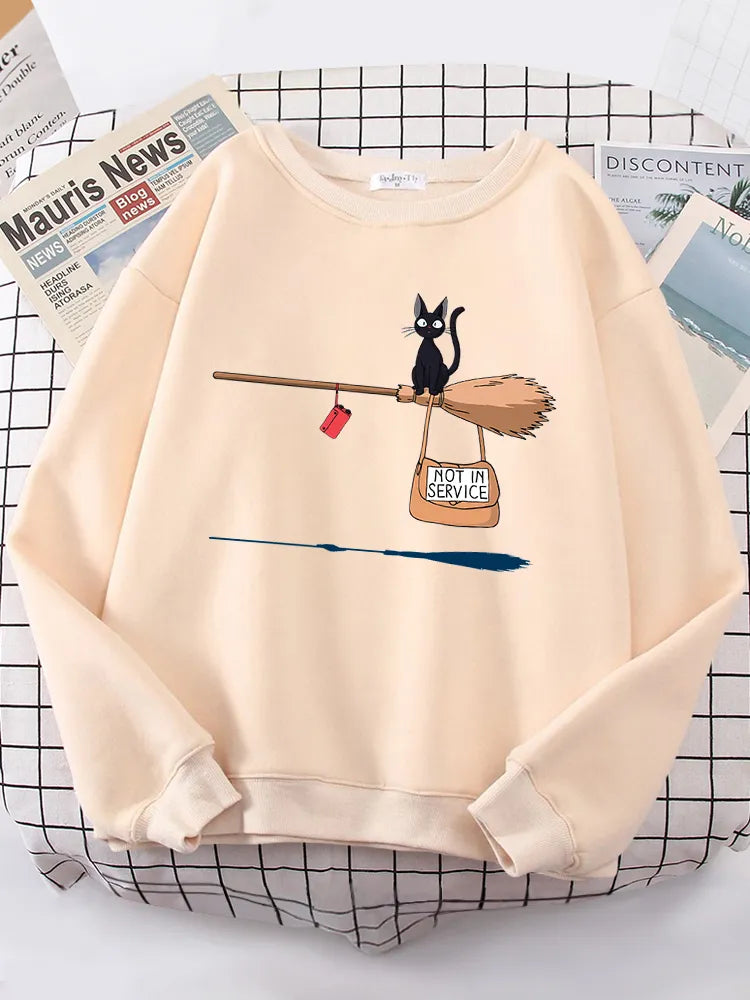 Cute Cat Not In Service Print Hoodies