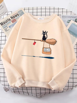 Cute Cat Not In Service Print Hoodies