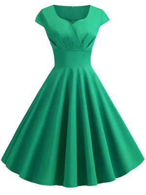 V Neck Big Swing Vintage Robe Femme Midi Dress