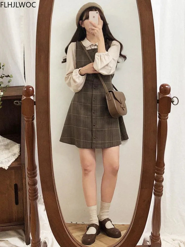 Retro Vintage Plaid Button Shirt Dress