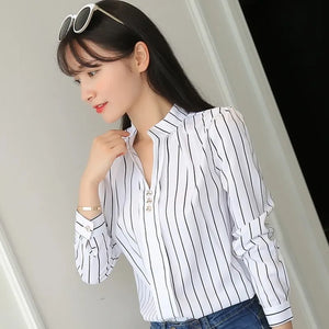 Stripe Print Casual Long Sleeve Office Lady Work Shirts
