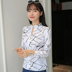 Stripe Print Casual Long Sleeve Office Lady Work Shirts