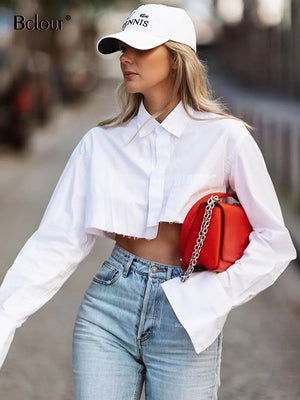 Bclout Fashion White Crop Tops