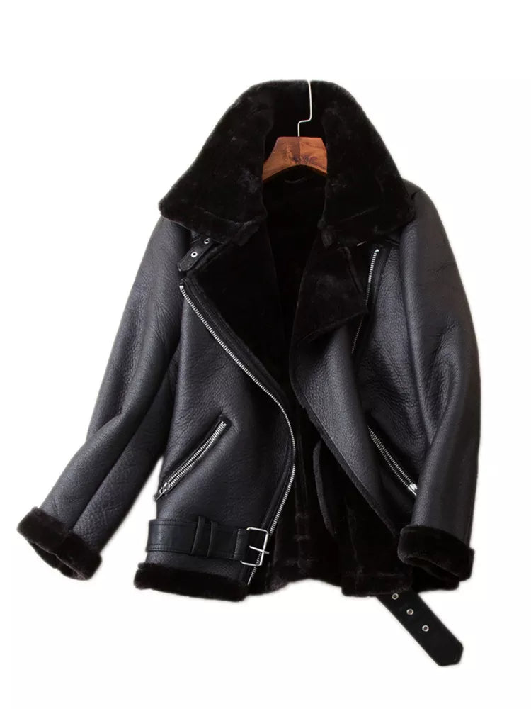 Ailegogo Fur Leather Coats