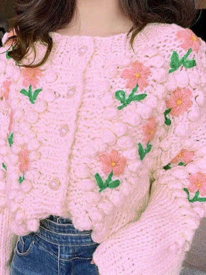 Handmade Sweater And Cardigans Floral Embroidery Pearl Beading Cardigans