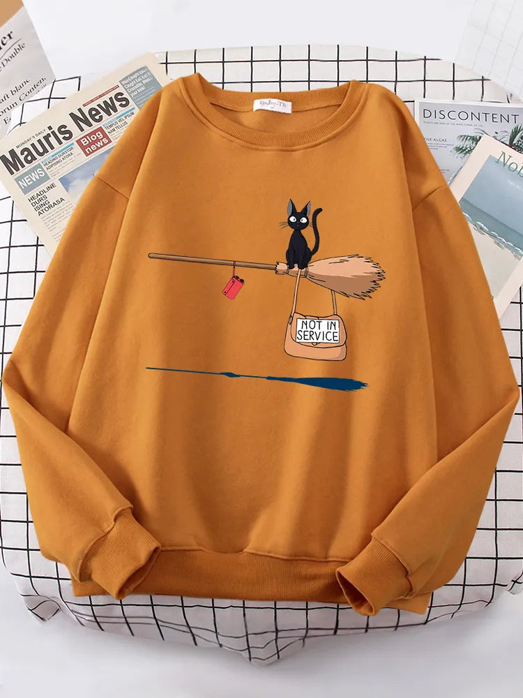 Cute Cat Not In Service Print Hoodies