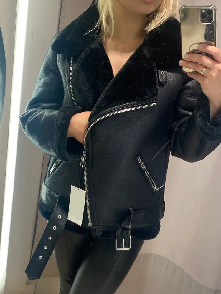 Ailegogo Fur Leather Coats