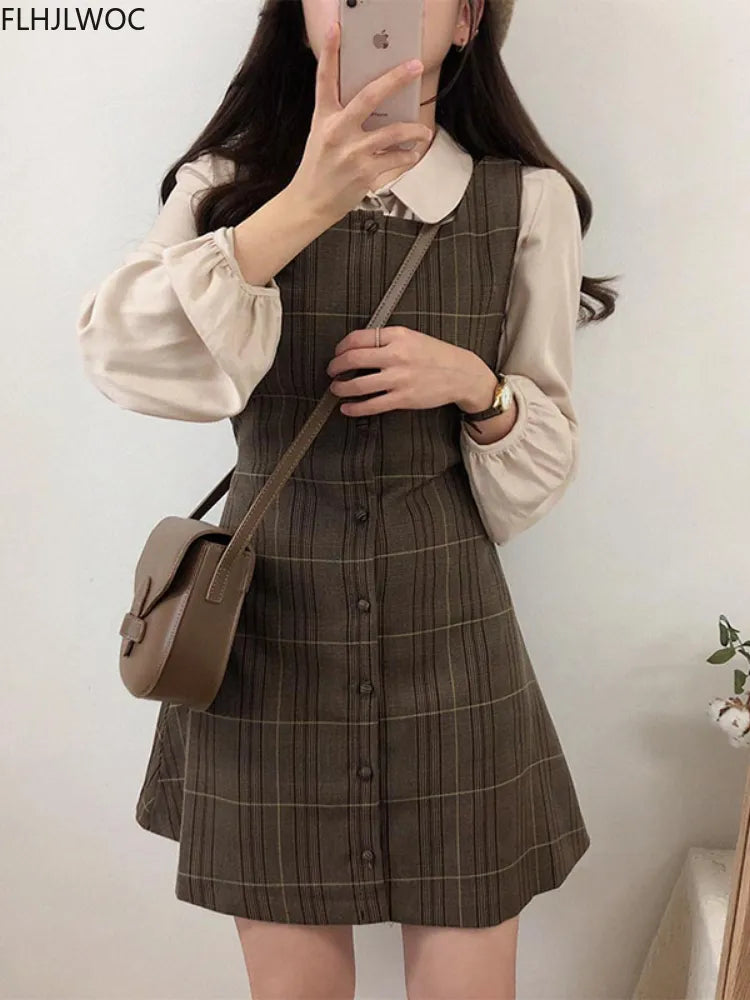 Retro Vintage Plaid Button Shirt Dress
