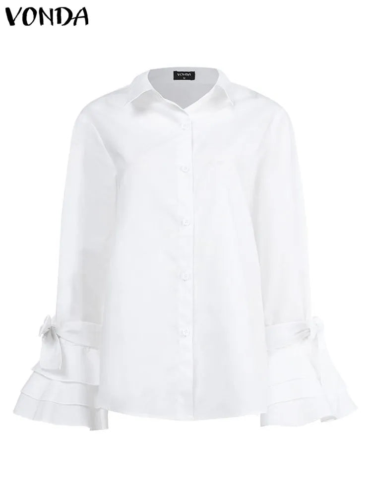 Turn-down Collar Flare Sleeve Tops