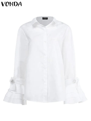 Turn-down Collar Flare Sleeve Tops