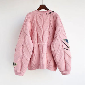 Letter Embroidery Loose Sweaters