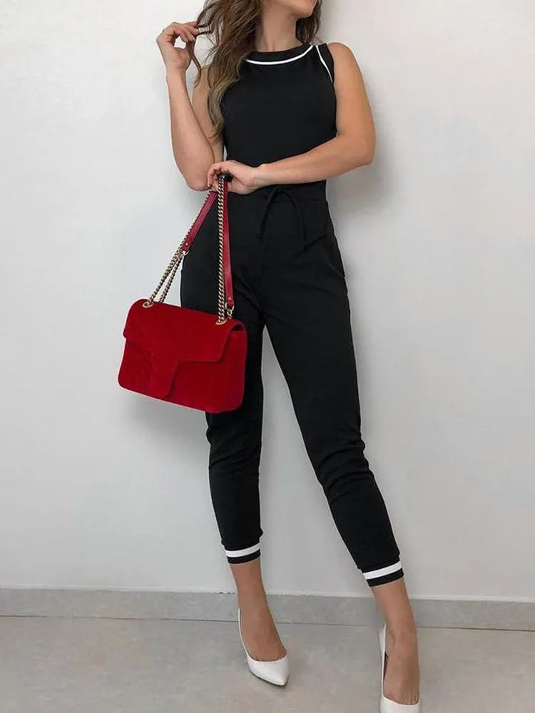Binding Tie Waist Casual Jumpsuit