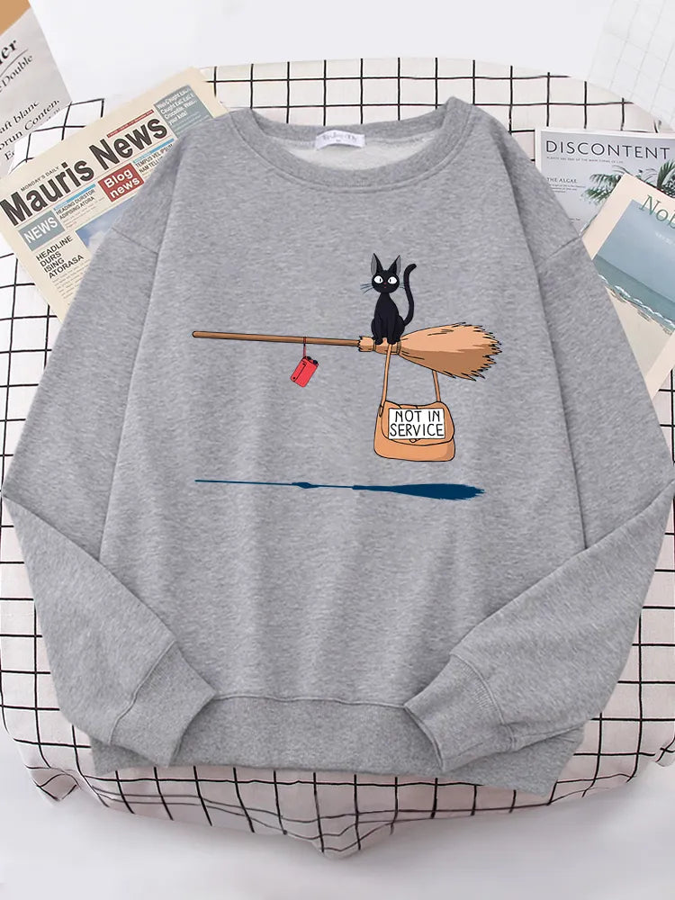 Cute Cat Not In Service Print Hoodies
