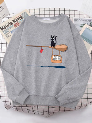 Cute Cat Not In Service Print Hoodies