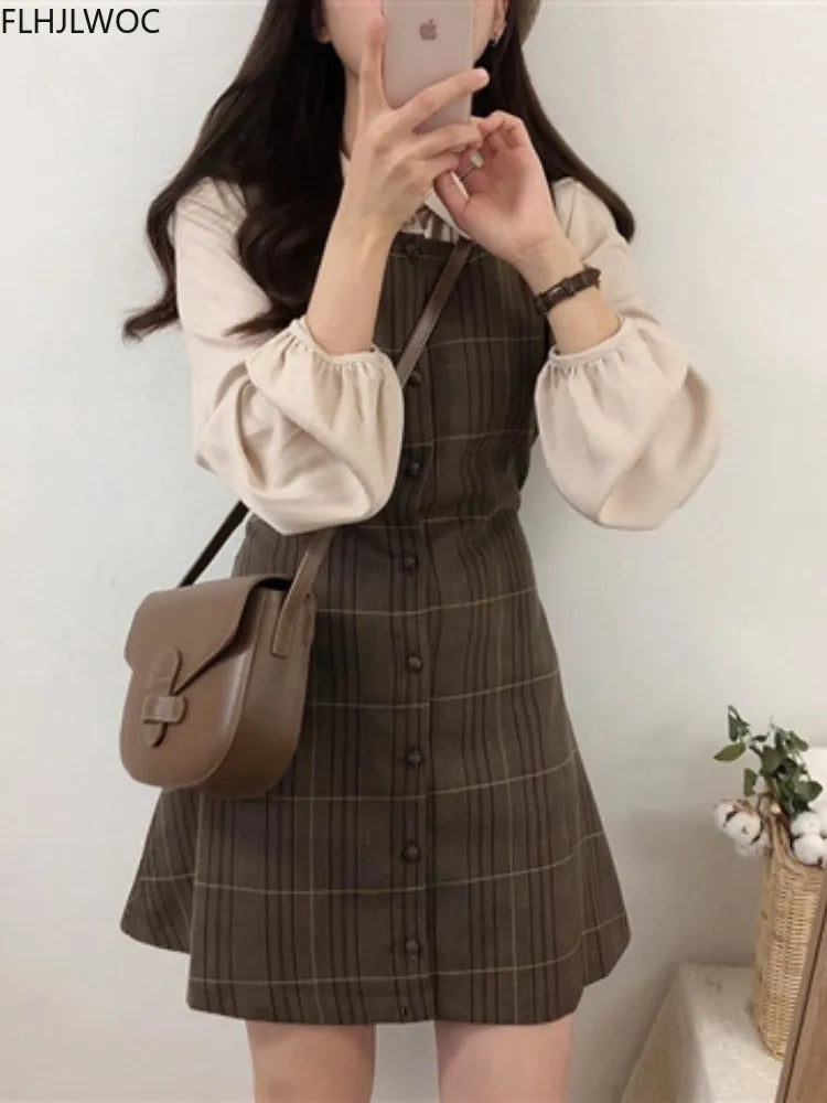 Retro Vintage Plaid Button Shirt Dress