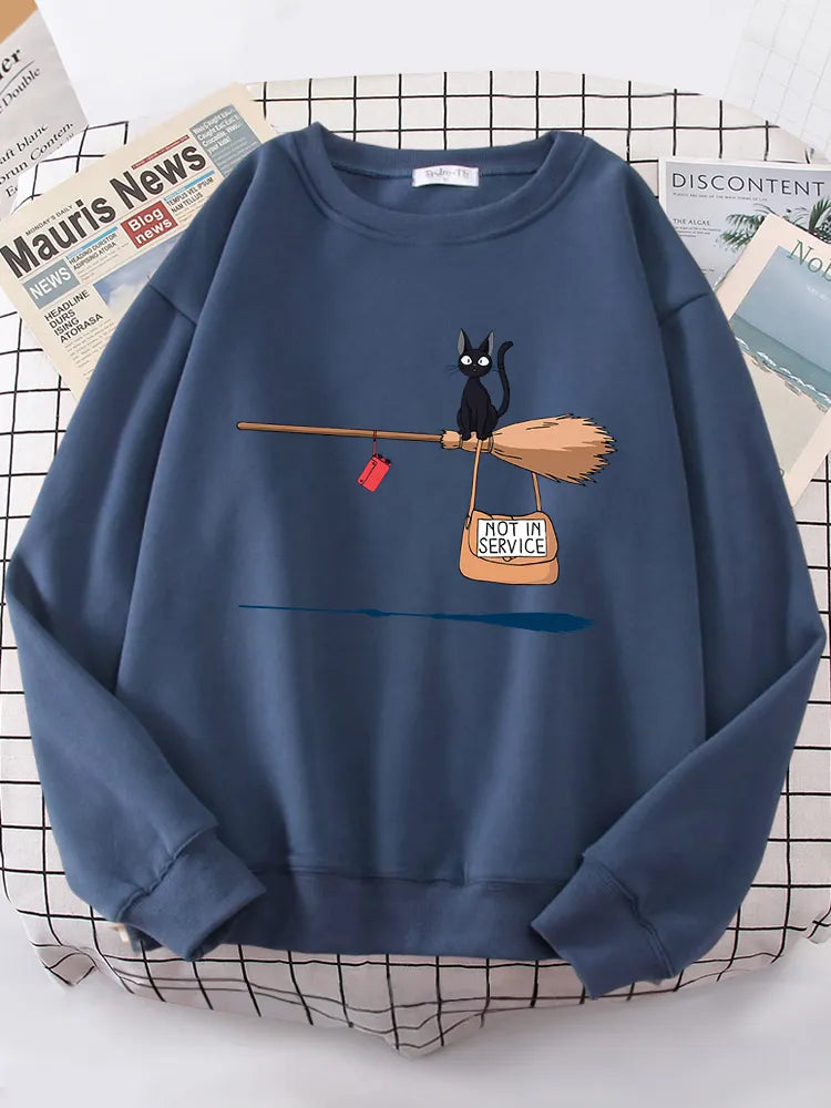 Cute Cat Not In Service Print Hoodies