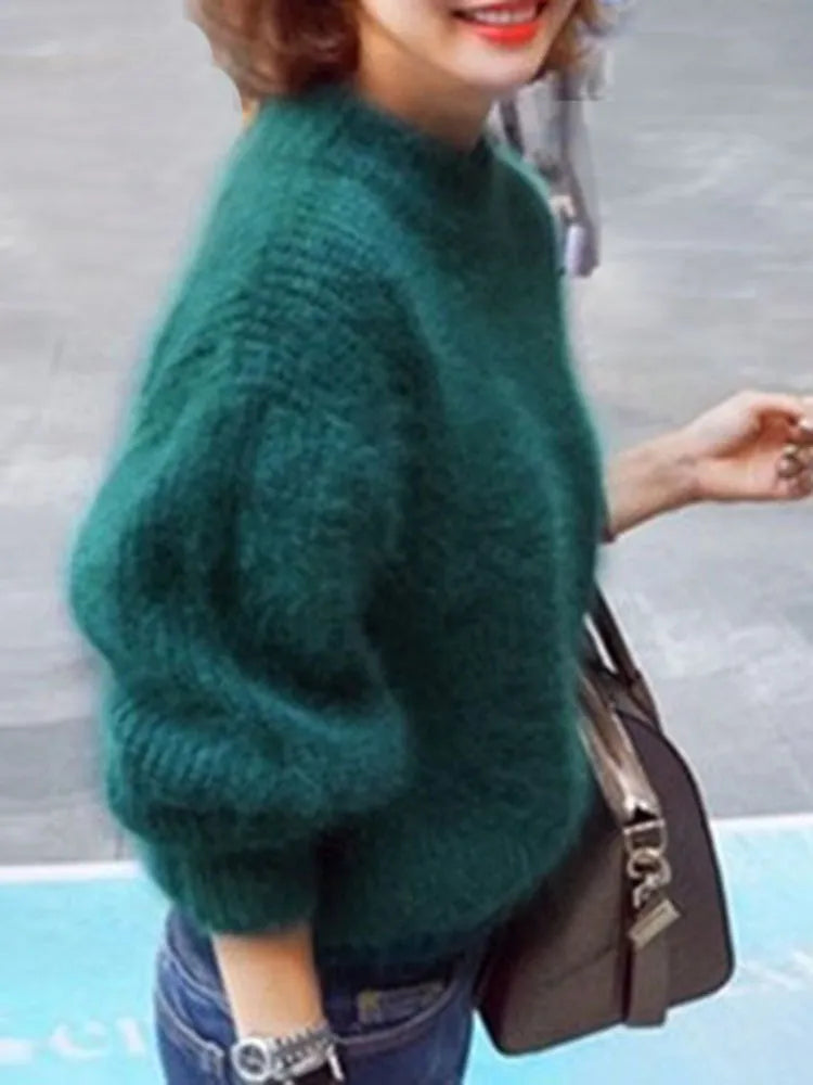 Lantern Sleeve Casual Solid Color Pullover Pull Femme