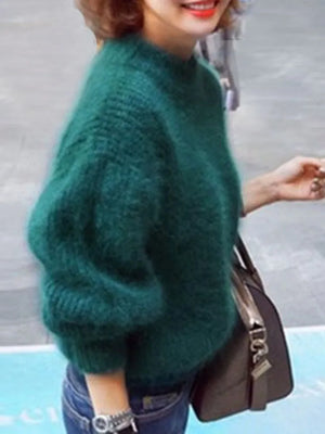 Lantern Sleeve Casual Solid Color Pullover Pull Femme
