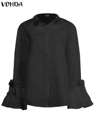 Turn-down Collar Flare Sleeve Tops