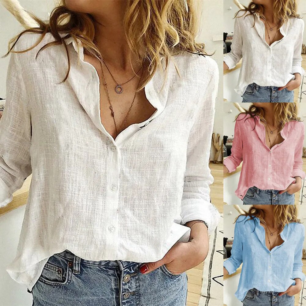 Lapel Cotton Linen Top