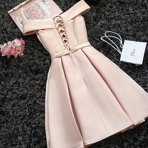 #1443 Off-the-shoulder Box Pleat Mini Dress with Band and Bow